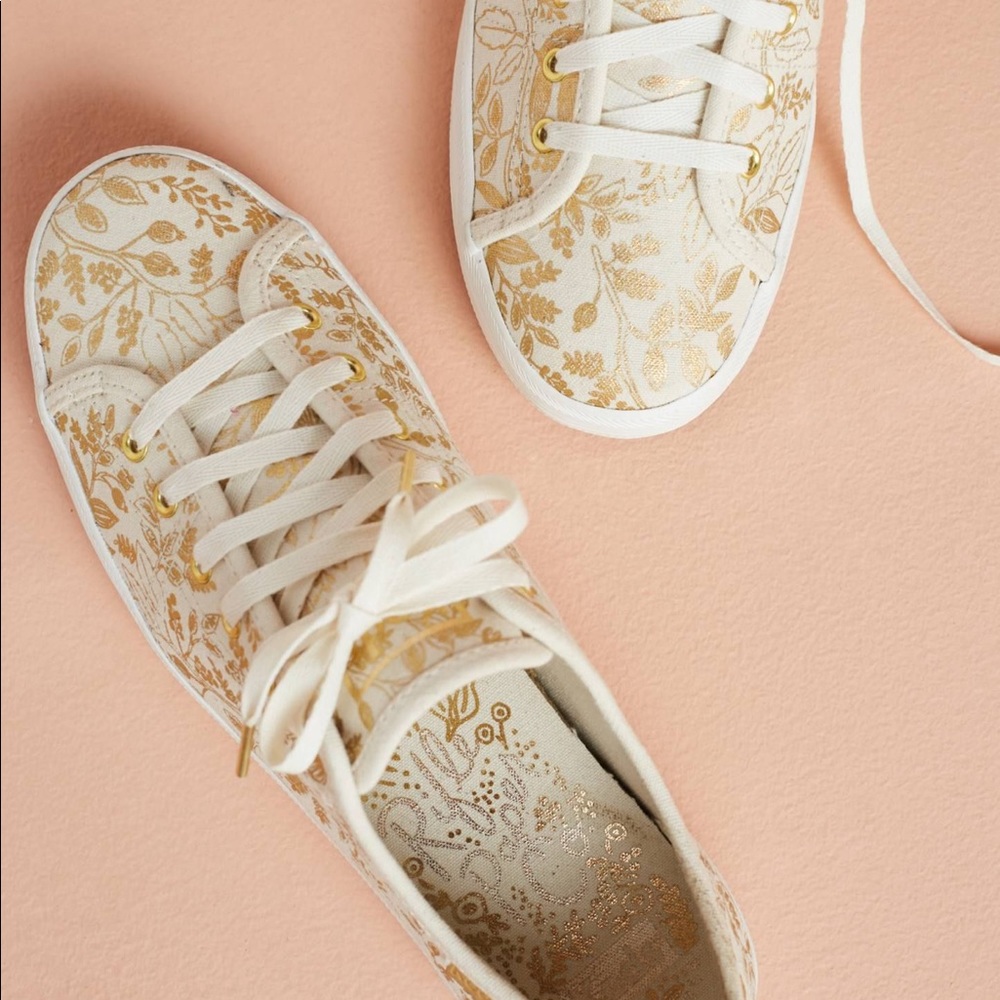 Anthropologie Rifle Paper Keds gold sneakers